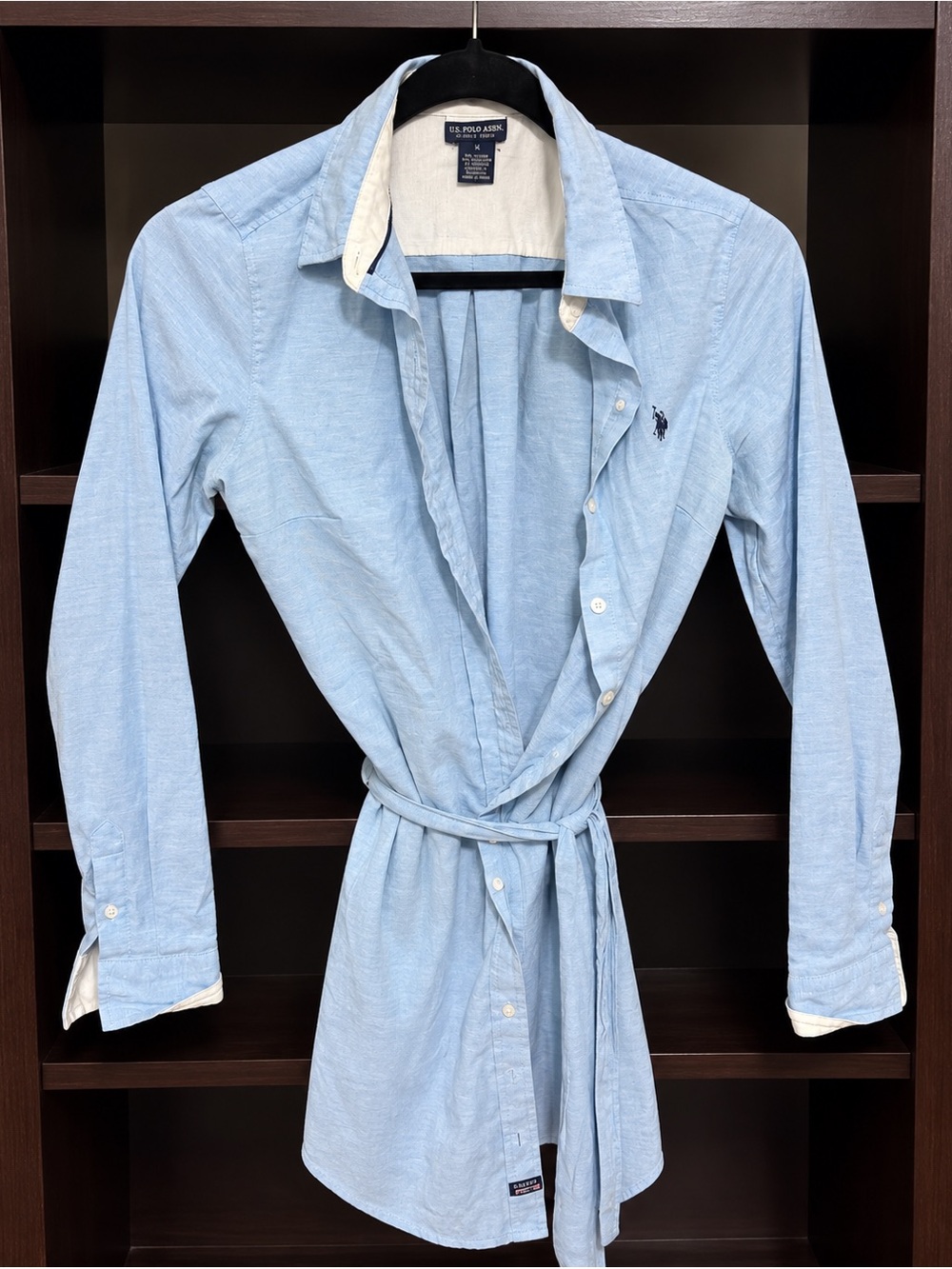 U.S. Polo Assn. Light Blue Button-Down Shirt with Self-Tie Waist